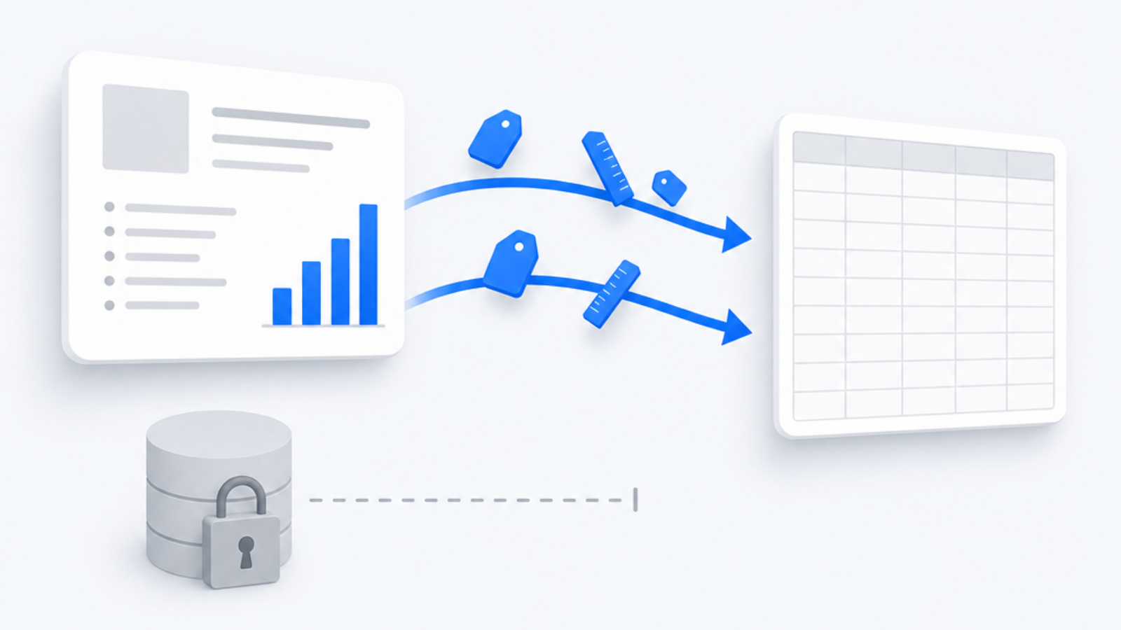 A shared result flows into a reader's own spreadsheet: the method and format cross over, while each side keeps its own data.
